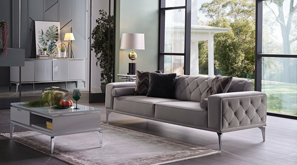 B2 LORETTO UCLU BAKLAVA KAP-0CUK-OPAK GRI K/00U9-FITILLK GUMUS D/0CUJ-TOULON GRI A/0BEB-PELUS ANTRASIT ANA (160 CM)/AACR-KROM AYAK/