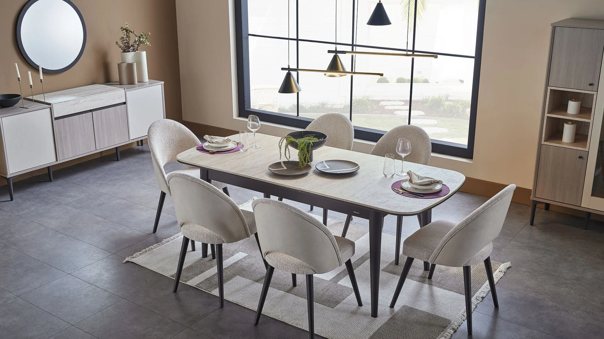 PN MONA ACL YEMEK MASASI MONA TRAVERTEN/MONA KOYU KAHVE 