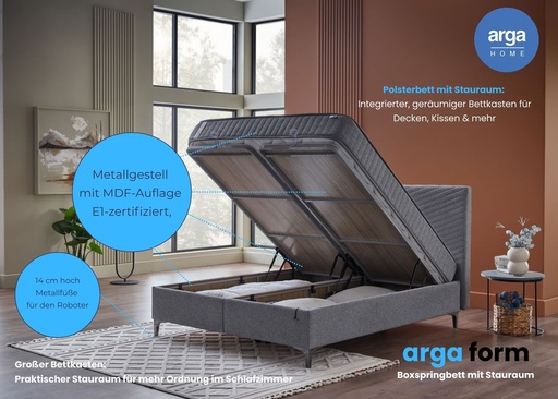 [27ARGF160200GTKM] Argaform BOXSPRINGBETT mit Stauraum , 160x200