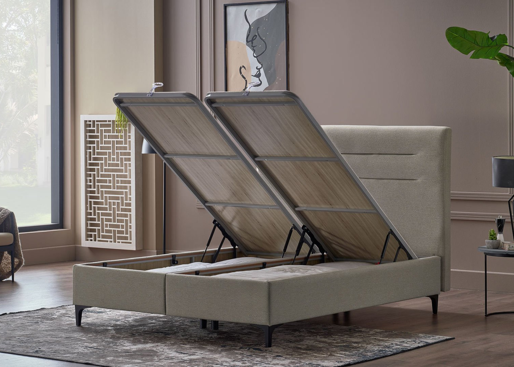 A-CLOUD Boxsprinbgett mit Stauraum , CREME  , 160x200