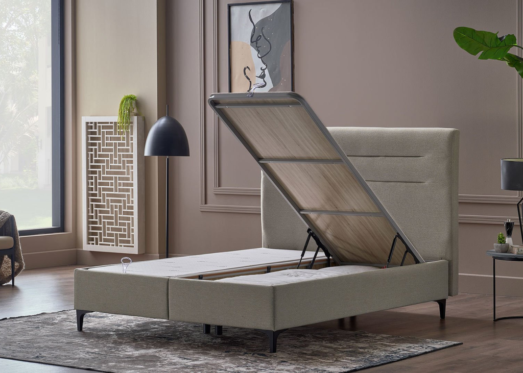 A-CLOUD Boxsprinbgett mit Stauraum , CREME  , 180x200