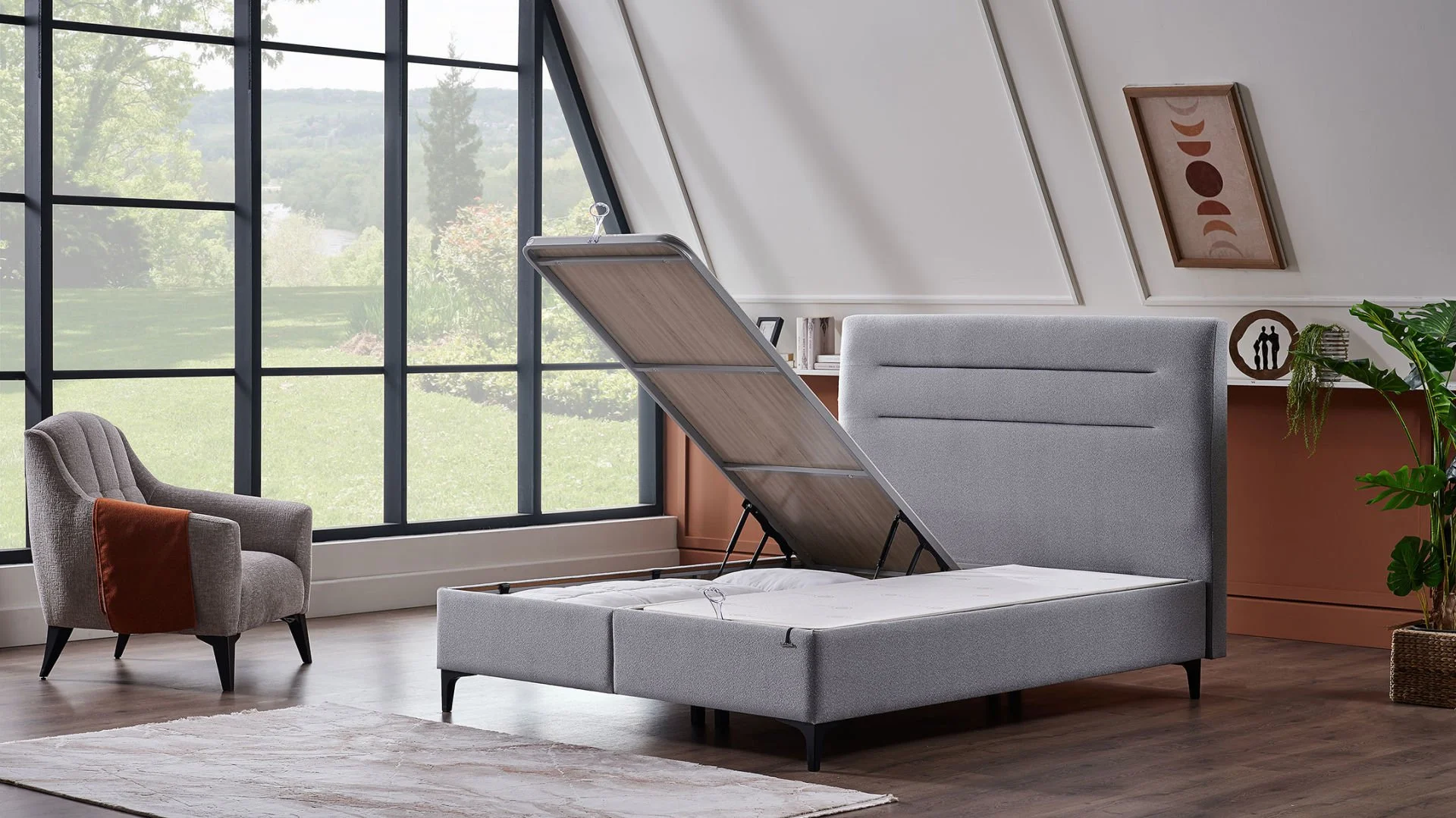 A-CLOUD Boxsprinbgett mit Stauraum , GRAU , 140x200