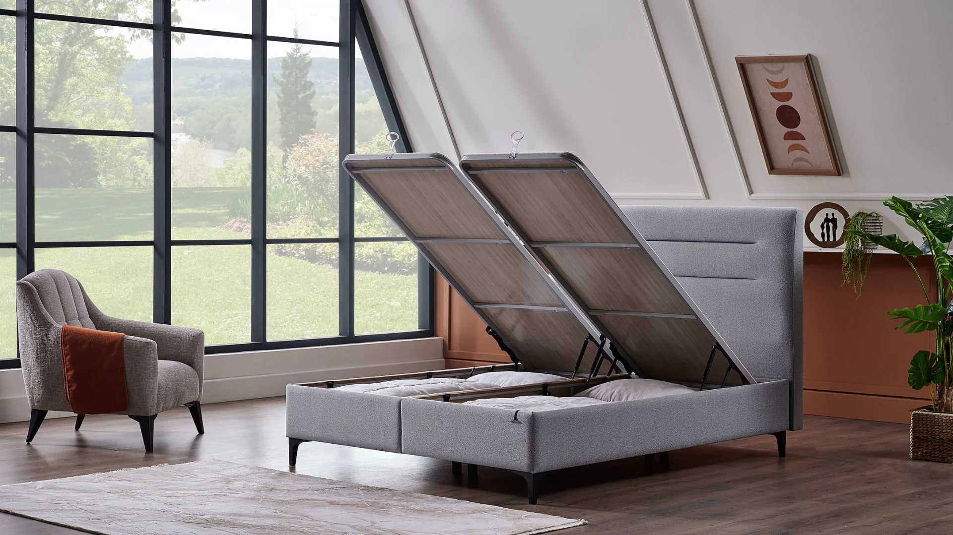 A-CLOUD Boxsprinbgett mit Stauraum , GRAU , 160x200