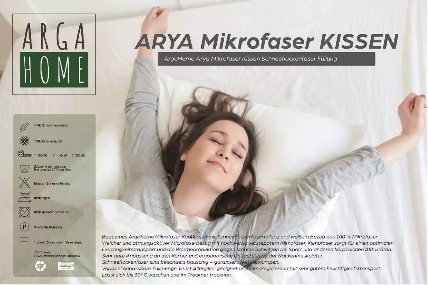 ARYA Yastik 80x80 Microfaserkissen von Argahome