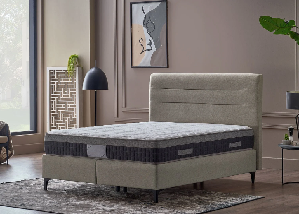 A-CLOUD Boxspringbett mit Stauraum , CREME  , 090x200