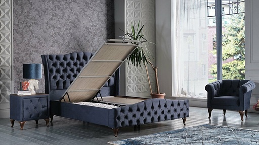 [28ESYG600200008] B2 ESTONYA BAZA 140X200-0CMQ-VIKA LACIVERT KOMBIN 160 CM/AABY-BEYAZ AYAK/